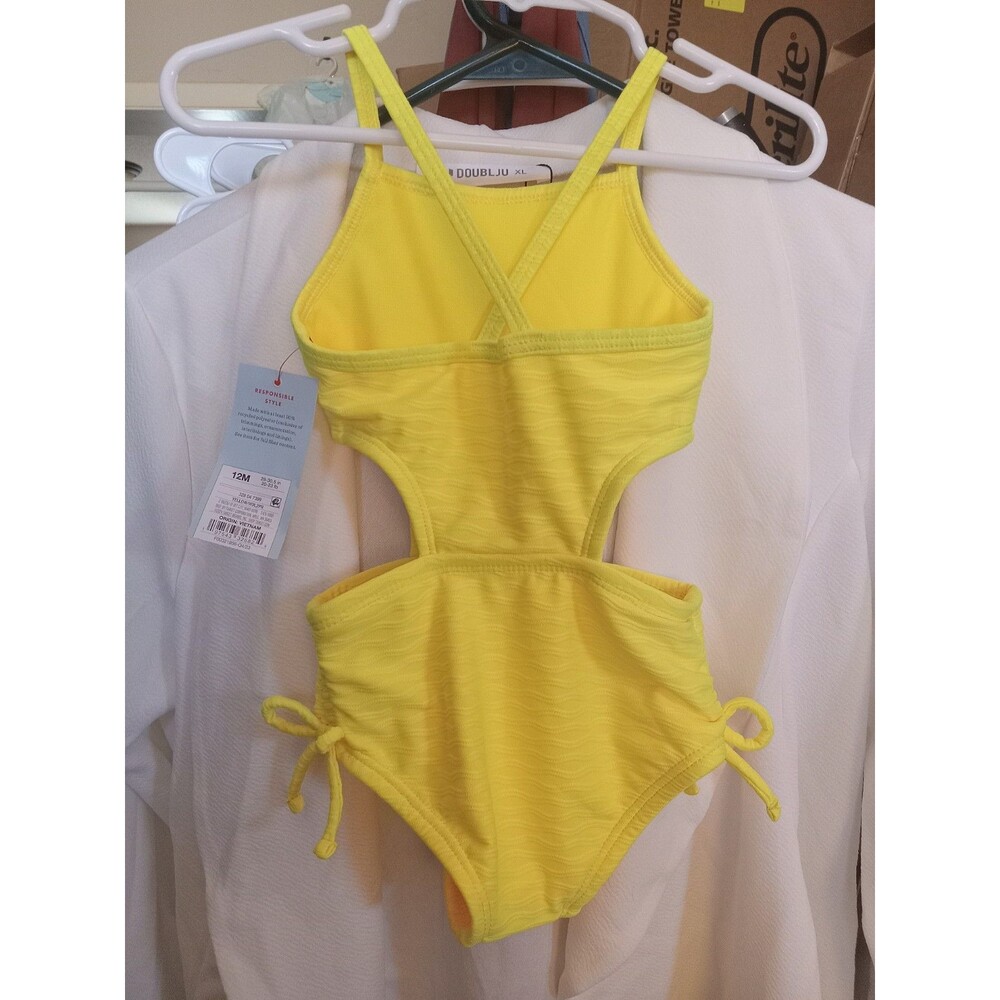 12mo Baby Girls' Textured Cut Out One Piece Swimsuit - Cat & Jack™ Yellow - Picture 2 of 4